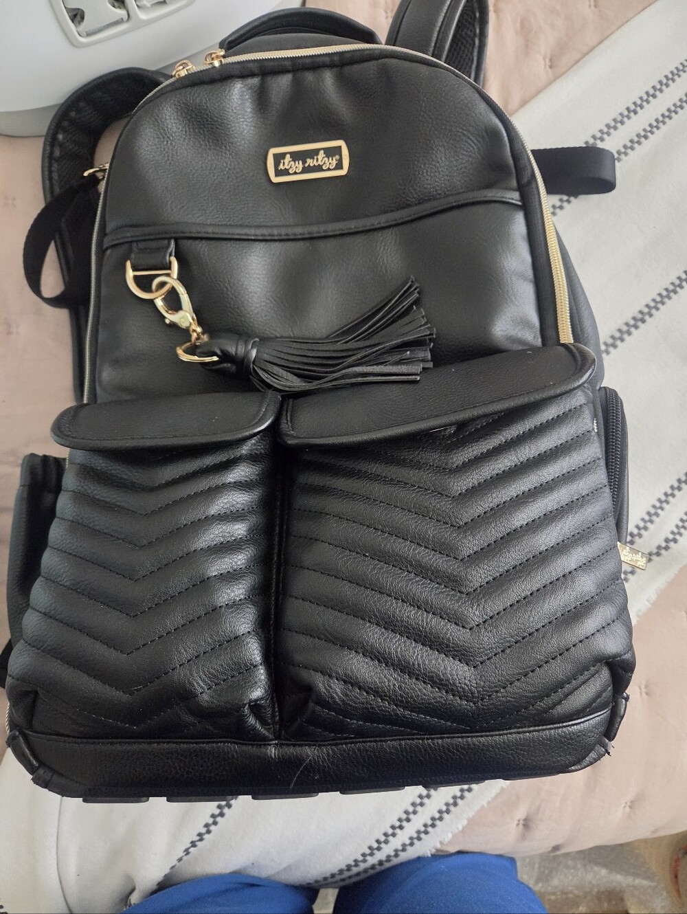 Itzy Ritzy Black Quilted Leatherette Backpack Diaper Bag